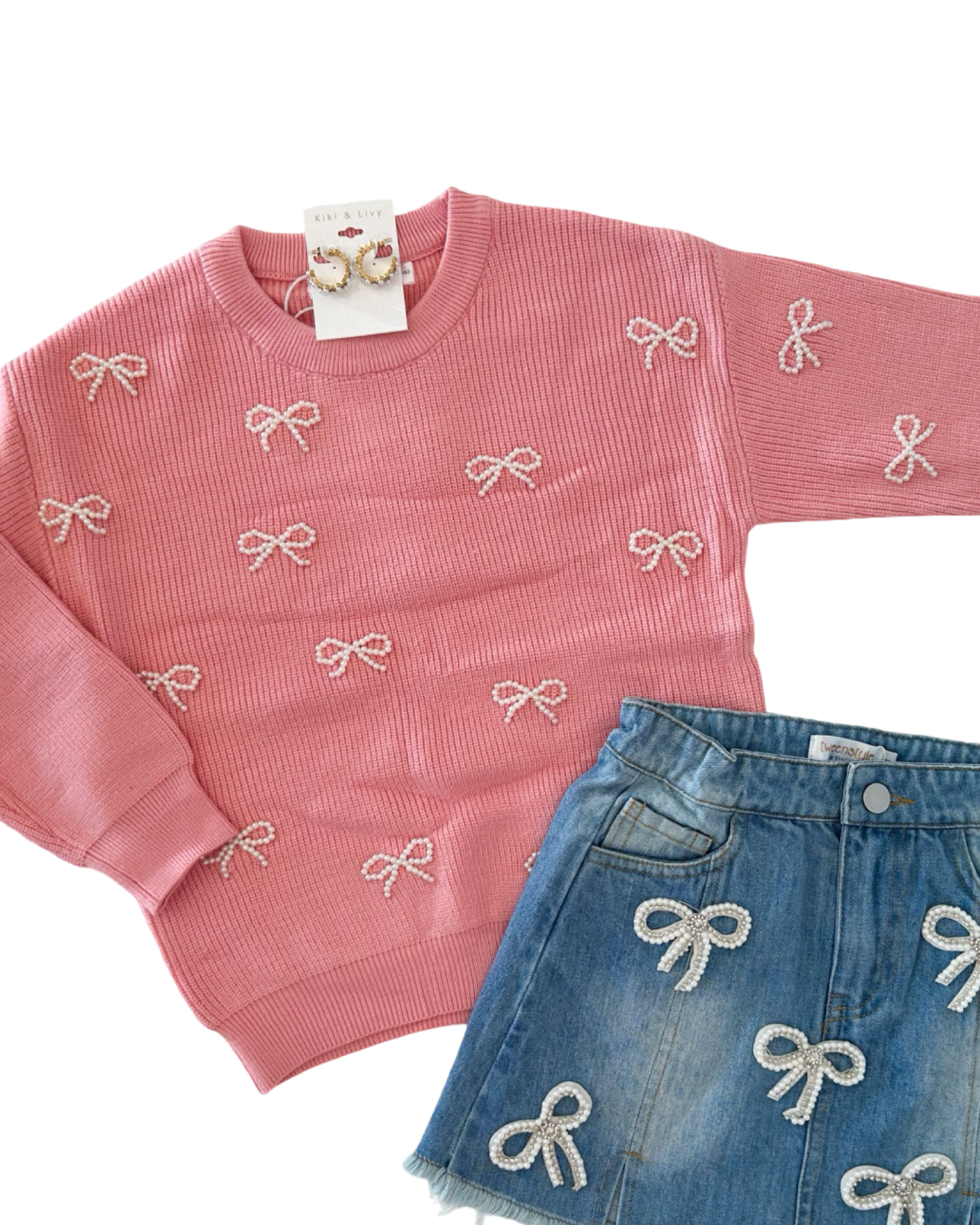 Pink Sweater with Pearl Bows