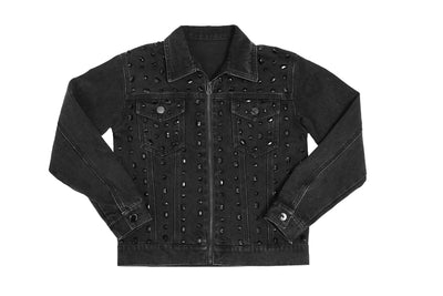 Black Studded Denim Zip Jacket