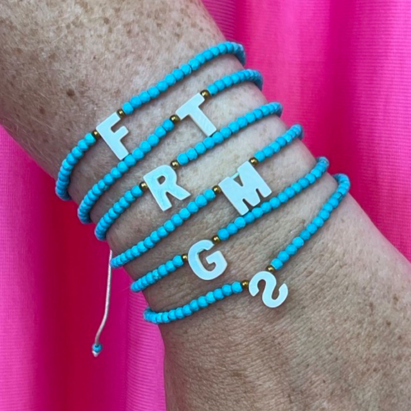 Blue Beaded Initial Bracelet