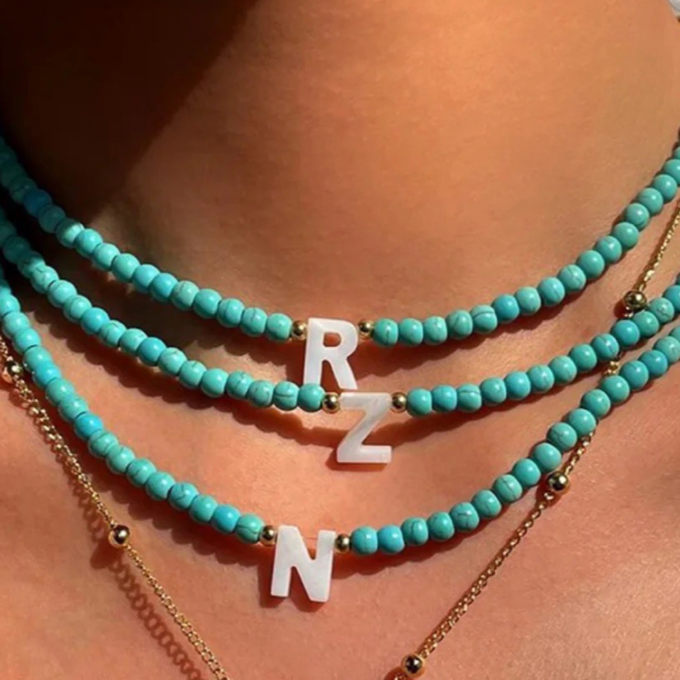 Blue Initial Beaded Choker