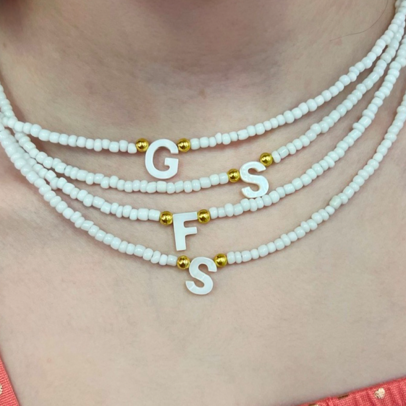 White Initial Beaded Choker