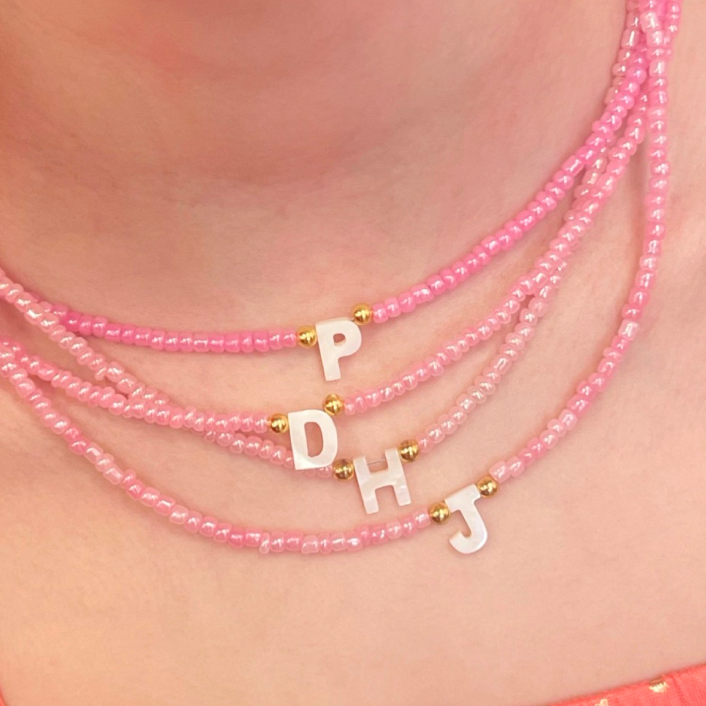 Pink Initial Beaded Choker